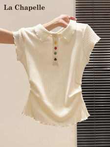 La Chapelle | Polo Collar Colorful Button Unique Waist-cinching T-shirt