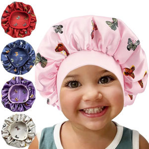 Print Satin Sleeping Cap Wide Brim Nightcap Hair Care Turban Hat for Washing Face Skin-caring Make-up Cap
