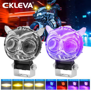 EKLEVA Universal Motorcycle Headlights RGB Driving High/Low Owl Colorful Fog Lamps Led Lighthouse 4x4 Off Road Super Brighter 12V 24V