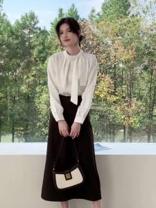 AMMIN 2025 Spring and autumn new simple collar with long sleeve commuter chiffon shirt womans Korean version style simple solid color elegant blouse