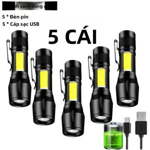 Đèn Pin LED Mini Có Thể Sạc Lại XPE COB Đèn Hạt Đôi Nguồn Sáng Cho Cuộc Phiêu Lưu Cắm Trại Câu Cá Chống Nước Chống Sốc Màu Đen
