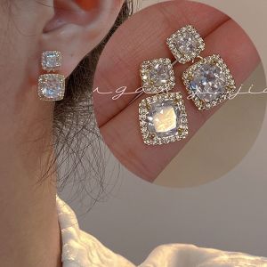Zircon Exquisite Temperament Big Diamond Gold-plated Simple Trend Female Small Fairy Silver Needle Square Diamond Earrings Korean Earring for Women Jewellery