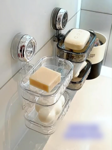 ICIC Soap Holder Household Bathroom Suction Cup Soap Box Wall Mounted Soap Storage Box Shelf