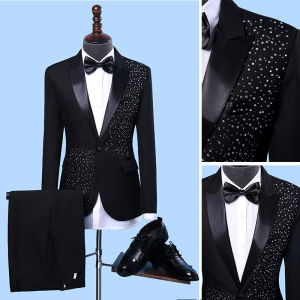 Mens Performance Suit Adult Stage Wedding Celebration Bright Sequins Host Ceremony Ensemble Western Wear Standard Fit Youth Fashion