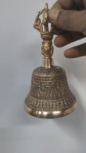 Heavy Antique Brass Hand Bell (5.5" × 3") | Pure Brass Prayer Bell for Home Mandir & Spiritual Décor