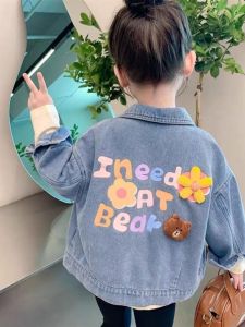 Girls Denim Jacket Spring Autumn New Style Thin Childrens Clothes Sweet Flower Baby Autumn Fashionable Kids Outfit