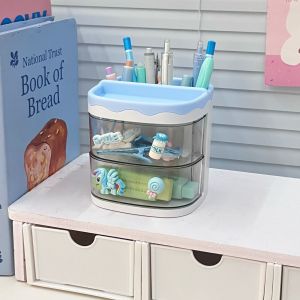 กล่องเก็บของแบบตู้สำหรับใส่ปากกาขนาดใหญ่พร้อมชั้นวางของป้องกันฝุ่นสำหรับโต๊ะทำงานในหอพักนักเรียน อุปกรณ์การเขียนที่มีศักยภาพ