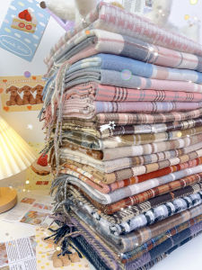 Korean Style Winter Warm Plaid Cashmere Womens Scarf Student Fashionable Tassel Long Rectangle Neck Warmer Checkered Scarf