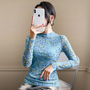 REHIN เสื้อยืดแขนยาวพิมพ์ลายดอกไม้แฟชั่นฤดูใบไม้ร่วงและฤดูหนาวสไตล์ยุโรป