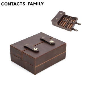 CONTACTS Genuine Leather Handmade Man Tubes Holder Travel Storage Case for Men Portable Humidor Box