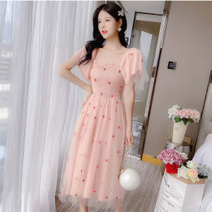 ELF TRIBE ชุดรัดรูปผ้ายืด (ชุดชายหาดผู้หญิง) ชุดเดรส ปักผ้าตา หวาน