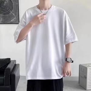 Cotton Tomato Red 300G Heavy Weight Pure Cotton round Neck Short Sleeve T-Shirt Summer Loose Plus Size Bottoming Shirt for Men and Women