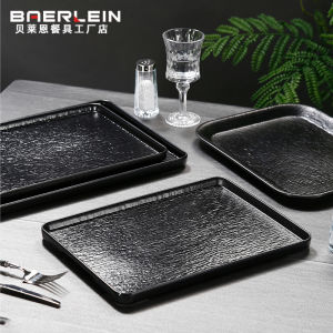 จานใสแบบมีเลื่อมสำหรับใช้ในธุรกิจ Black Stone Pattern Melamine Rectangular Commercial Tray จานใสสำหรับร้านอาหารและโรงแรม