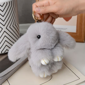 Gantungan Kunci Kelinci Bulu Lucu Fluffy Rabbit Keychain Ring Liontin Kelinci Mewah
