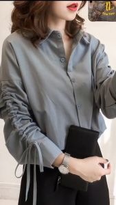 CJWT-03S TINO TINO WOMEN BLOUSE KOREAN TOP LONG SLEEVES DRAWSTRING / KEMEJA WANITA POLOS LENGAN PANJANG SERUT KASUAL
