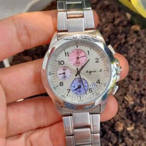 Đồng hồ nam Again 6 kim mặt trắng chạy pin hàng Si