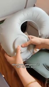 Travel Neck Pillow Bantal Leher Angin Portable U-Shaped Dengan Pompa Otomatis
