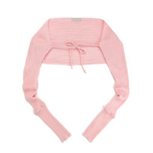 เสื้อคลุมผ้าไหมน้ำแข็งแขนยาวสีขาว ผ้าคลุมไหล่ ดีไซน์แบบผูกเชือก ชุดสองชั้น สำหรับผู้หญิง ฤดูร้อน 2025 ผ้าฝ้ายผสม