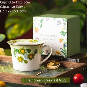 OMK European Style Luxury Phnom Penh Ceramic Tea Cup 430ML Mug with lid Breakfast Cup Coffee Cup & Saucer Sets Gift Box Packaging