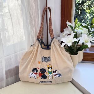 Japanese and Korean Messenger Bag Women High Sense Niche Wide Shoulder Strap Canvas Bag Embroidered Nylon Shopping Bag Portable Shoulder Bag