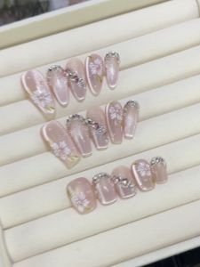 Summer Purple Ice Transparent Wearable Nail Art Crystals 3D Tea Rose Cats Eye Fake Nails Stickers Fashion Beauty Tools