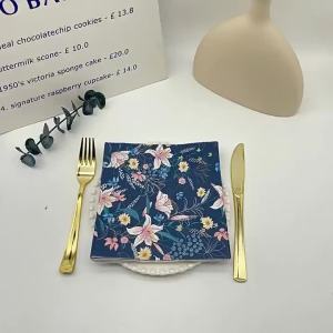 20 Pcs 33cm 2-Layer Color Printed Napkins Blue Flowers and Plants Wine Glass Origami Decorative Painting DIY Decoupage Paper