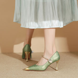 New Chinese Style Pointed Toe Single Shoes for Women Soft Leather Mary Janes High Heels Fashionable Commute Slip-On Shoes