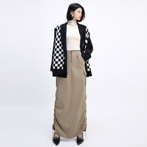 High Waist A-Line Mini Skirt Womens Spring Fast Dry Straight Cut Workwear Skirt of U Retro Drawstring Pleated Split Skirt