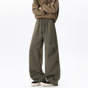 กางเกงลำลองชายทรงหลวมสไตล์อเมริกัน ทรงตรง ทรงขากว้าง ทรงย้อนยุค กางเกงขายาวทรงตรงสำหรับใส่ทำงานในฤดูใบไม้ผลิและฤดูใบไม้ร่วง