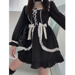 Japanese Style Halloween Lolita Dark Lolita Silm Slim Looking False Collar Sweet Cool Girl Long Sleeves Dress Op