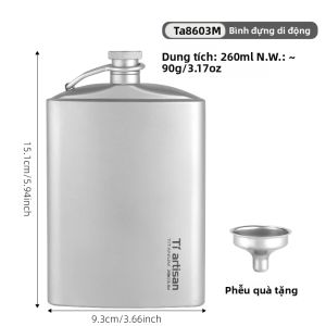 Tiartisan | Bình Đựng Rượu Siêu Nhẹ Tiartisan Titanium 260ml Có Phễu Chai Rượu Whisky Di Động Dùng Cho Cắm Trại Ngoài Trời