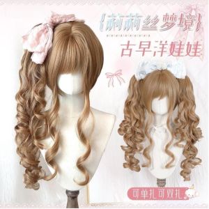 Phụ Kiện Tóc Giả Búi Tóc Đôi Dễ Thương Màu Vàng Rực Rỡ Cho Phụ Nữ Kiểu Tóc Ngọt Ngào Kiểu Tóc Dài Xoăn Giả