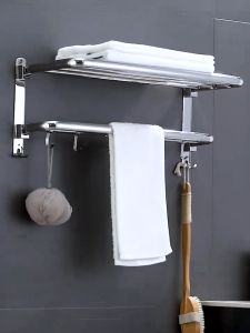 XinKunLong K8718-60 Double-folding Towel Rack Bathroom Storage Towel Rack Kitchen Stainless Steel Folding Rack