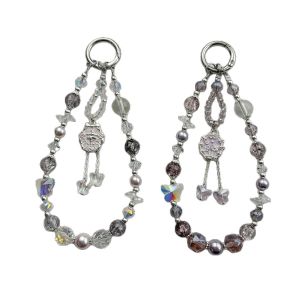 Fashionable and elegant phone case hanging chain crystal bead flower car keychain pendant exquisite ballet dancer bag pendant