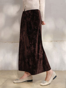 Silk Velvet High Waist Slimming A-Line Midi Skirt