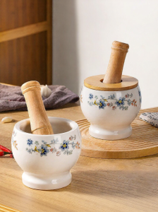 Manual Ceramic Garlic and Spice Grinder Stone Mortar
