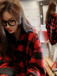 Autumn Spring Cotton Linen Plaid Shirt Red Large Size Casual Retro
