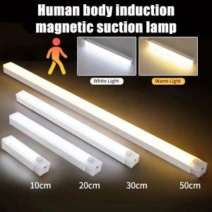Motion Sensor Wireless LED Night Light USB Rechargeable Long Strip Bar Lamp for Kitchen Cabinet Aisle Tube Bedside Detector Bulb