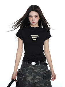 American Style Womens Slim Fit Cotton T-Shirt Short Sleeve Printed Casual Summer Top Fashionable Tight Waist Highlighting