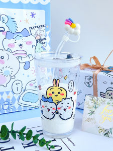 Birthday Gift Chiikawa Cute Cartoon Glass Straw Cup for Women Friend Present Contemporary Straight Body Water Cup 400ml