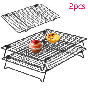 2Pcs Wire Grid Baking Tray Cake Cooling Rack Carbon Steel Oven Kitchen Pizza Bread Cookie Holder Barbecue Shelf Non Stick