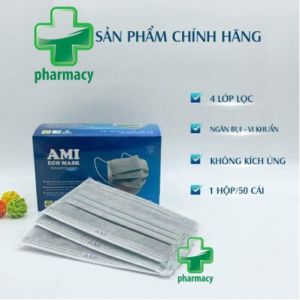 [CHÍNH HÃNG] Khẩu Trang Y Tế AMI - Mầu XÁM Than Hoạt Tính - Hộp 50 chiếc ( đóng gói 10 chiếc/ bịch )  - 4 lớp kháng khuẩn . Có Giấy Kiểm Định của BỘ Y Tế