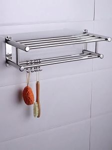 Stainless steel bathroom towel bar bath towel rack bathroom toilet wall-mounted storage shelf bathroom storage rack