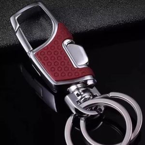 High-End Metal Car Keychains Durable Leather Waist-Hanging Mens Key Ring Lock Keychains Creative Gift Festival Supplies