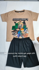 Baju Setelan Distro Anak Laki Laki - Kaos Harian Karakter Game Minecraf Characterst Umur 1 - 10 Thn
