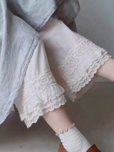 Lace Trimmed Wide Leg Pants Summer Cheongsam Hanfu Dress Underwear Anti Exposure High Waist Nine Points Other Material Pants