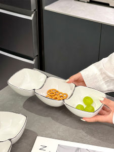 Elegant Three-Compartment Bowl Simple Yet Stylish Fruit Dessert Sauce Small Snack Plate Ceramic Bowl for Home Use