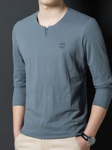 ROMON | Lormen Mens Long Sleeve T-Shirt Chinese Style Base Layer Shirt For Middle-Aged And Elderly Fathers Fashionable Urban Cotton Blend