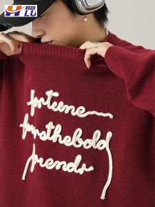 เสื้อยืดคอกลมแขนยาวผ้าขนสัตว์สไตล์เกาหลี ทรงหลวม ฤดูหนาว 2024 เสื้อเชิ้ตคอกลมแขนยาวทรงหลวมสำหรับผู้ชาย