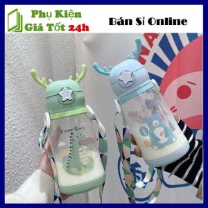 Bình Tập uống Bình Đựng Nước Có Ống Hút 600ml Sừng Hươu Dễ Thương - Bình Nước Cho Bé Đi Học Không Chứa BPA Không Độc Hại - Chai Nhựa Bình Nhựa - Chai Đựng Nước Cute 600ML